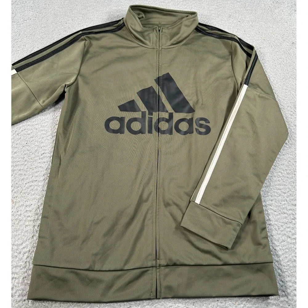 Adidas Jacket Youth‎ Boys Large Green Track Tricot 3-Stripe Full Zip Training